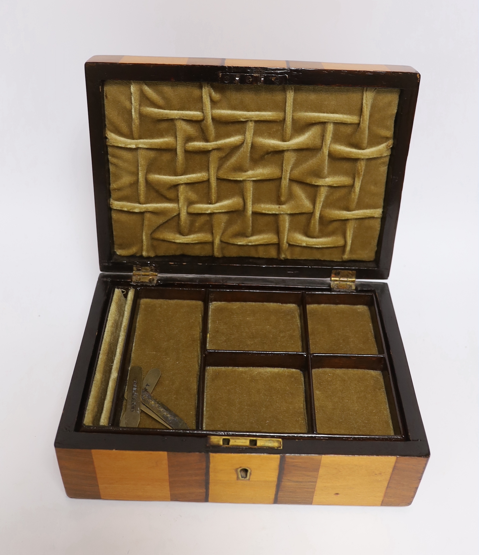 A contemporary maple and wenge jewellery box, by Judd Lotts, 31cm wide, 23cm deep, 20cm high, together with a Victorian banded box